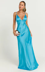 Quincy Maxi Dress - Satin Slip Dress in Blue