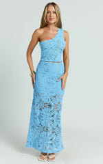 Charlene Maxi Skirt - Crochet Fit And Flare Skirt in Blue