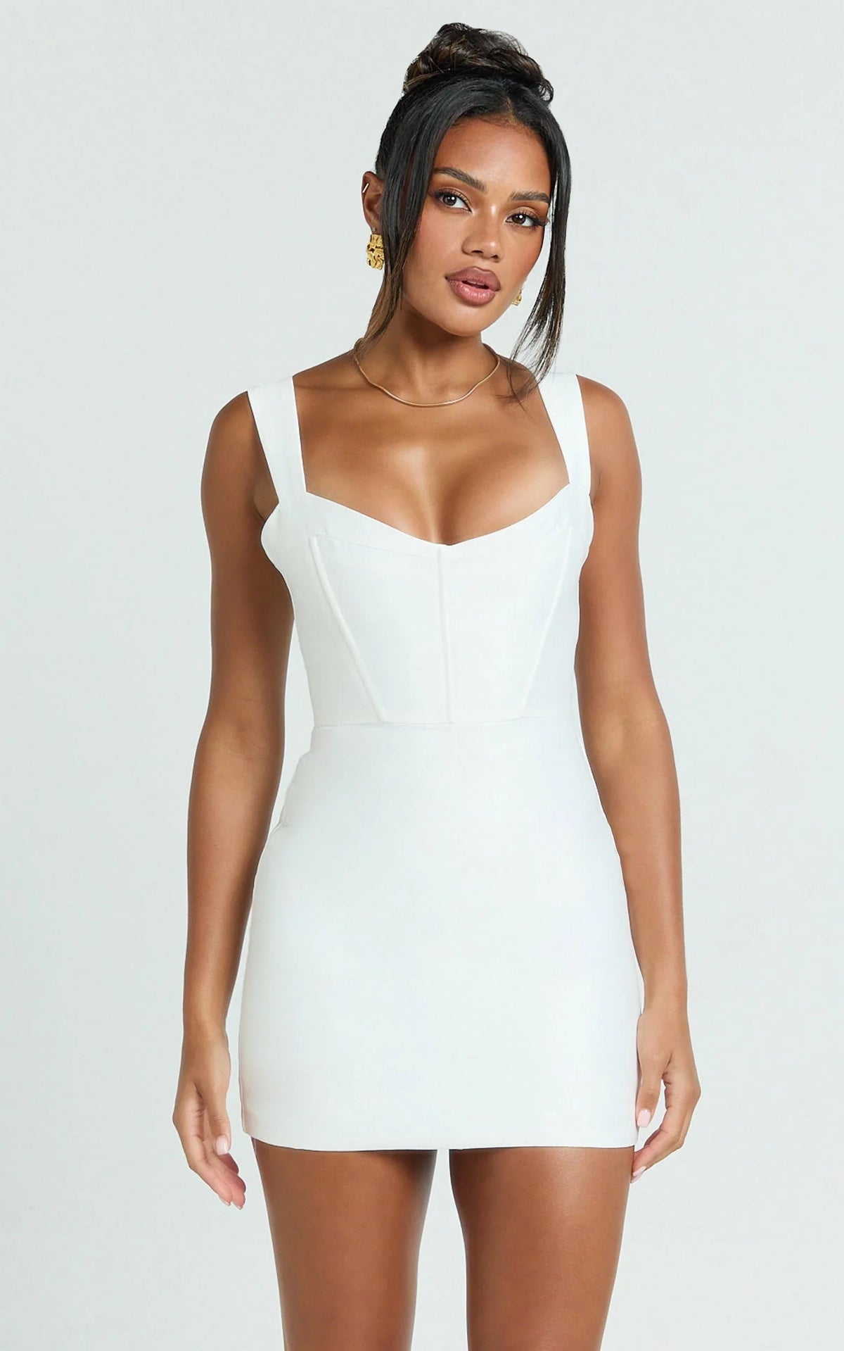 Janice Mini Dress - Square Neckline Dress in White