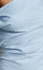 Jeofina Mini Dress - Off The Shoulder Linen Look Dress in Pale Blue