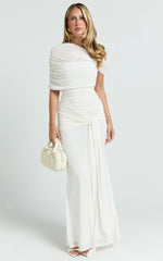 Nicolette Maxi Dress - Cape Sleeve Off Shoulder Dress in Cream