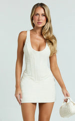 Landon Mini Dress - Scoop Neck Racer Back Tulip Dress in Off White