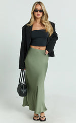Amari Maxi Skirt - High Waisted Bias Cut Skirt in Olive