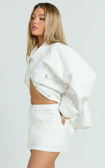 Richelle Skort - Mid Waisted Mini Skirt With Contrast Stitch Detail in Off White