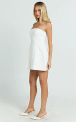 Catharine Mini Dress - Strapless A Line Dress in White
