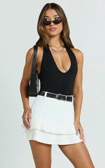 Felicia Mini Skirt - Mid Rise Drop Waist Pleated Skirt in White