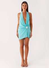 Eleanora Plunge Mini Dress - Turquoise