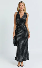 Blanca Maxi Dress - Cowl Neck Bias Cut Dress in Black Polka Dot