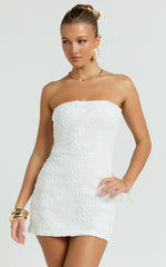 Inka Mini Dress - Strapless Fitted Jersey Dress in White