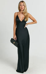 Quincy Maxi Dress - Satin Slip Dress in Black