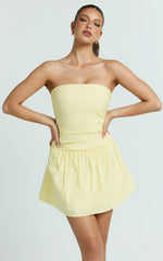 Donatella Mini Dress - Strapless Drop Waist Dress in Lemon