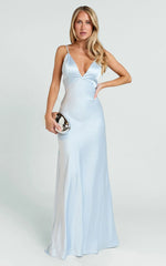 Quincy Maxi Dress - Satin Slip Dress in Sky Blue