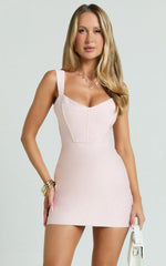 Janice Mini Dress - Square Neckline Dress in Pink