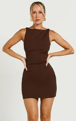 Bindi Boat Neck Bodycon Mini Dress in Chocolate