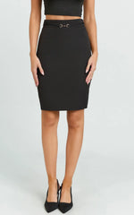 Pia Mini Skirt - Fitted Knee Length Skirt in Black