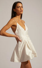 Gemima Mini Dress - Strappy Plunge Neck Fit and Flare Dress in White