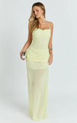 Hudgens Maxi Dress - Georgette Halter Draped Skirt Dress in Lemon