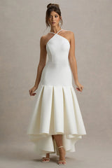 Mavis | Cream Halter-Neck Maxi Dress With High-Low Skirt