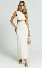 Amy Maxi Dress - High Neck Cut Dress with Hardware Detail in Cream