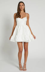Kena Mini Dress - Jacquard Bustier Dress in White