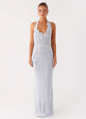 Novalee Flower Crochet Maxi Dress - Blue