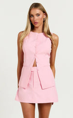 Desi Mini Skirt - Tailored Mid Waisted Skirt in Pale Pink