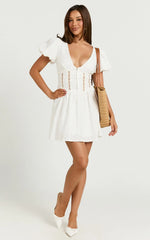 Chriscelle Mini Dress - Lace Detail Fit & Flare Dress in White