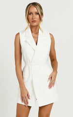 Romeo Mini Dress - Front Tie Collared Flap Pocket Dress in White
