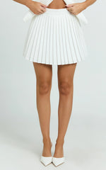 Carrie Mini Skirt - Pleated A Line Skirt in Off White