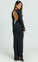 Hannah Maxi Dress - Long Sleeve Cut Out Low Back Bodycon Dress in Black