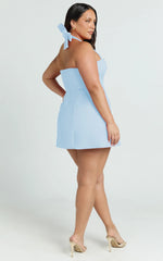 Dante Mini Dress - Halter Neck Tie Tulip Skirt Dress in Soft Blue