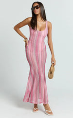Julia Maxi Dress - Scoop Neck Low Back Bodycon Dress in Bright Pink