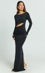 Hannah Maxi Dress - Long Sleeve Cut Out Low Back Bodycon Dress in Black