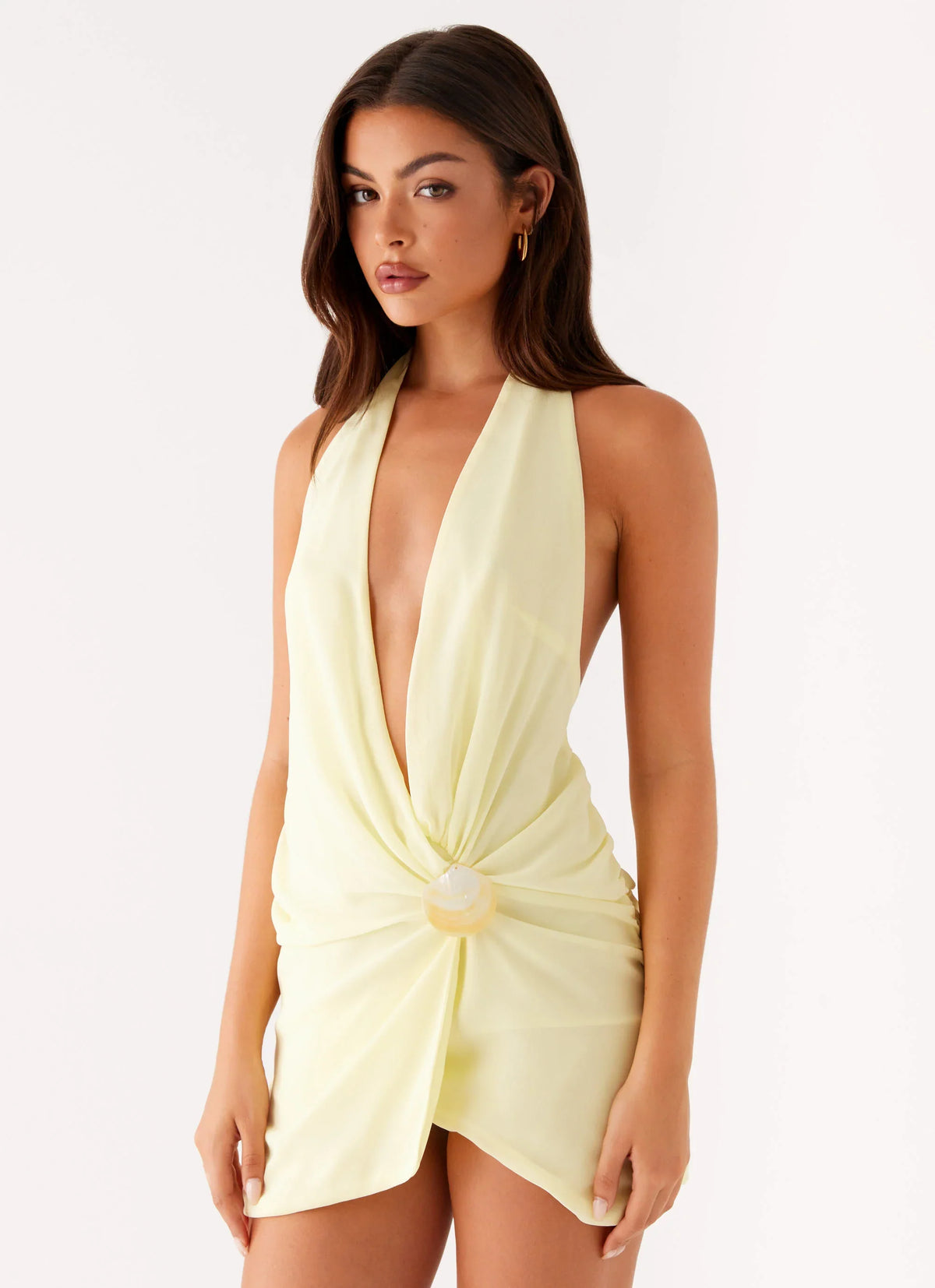 Eleanora Plunge Mini Dress - Yellow