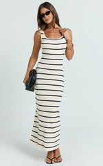 Lucille Maxi Dress - Sleeveless Striped Sweater Dress in Cream / Black Stripe