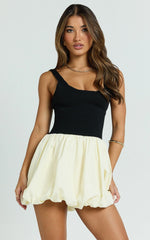 Franklin Mini Dress - Scoop Neck Bubble Hem Dress in Black and Cream
