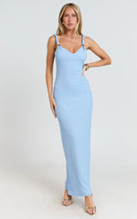 Gisele Maxi Dress - Twist Straps V Neck Fitted Column Dress in Blue