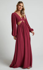 Paige Maxi Dress - Side Cut Out Balloon Sleeve Dress in Mulberry