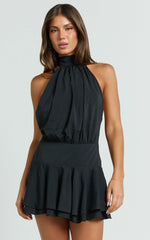Bryonie Mini Dress - Backless Halter Dress in Black