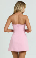 Catharine Mini Dress - Strapless A Line Dress in Pink