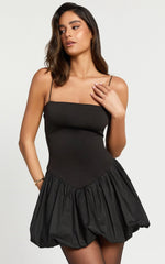 Kristel Mini Dress - Fitted Mini Dress with Bubble Hem in Black