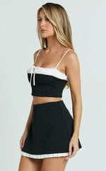 Makenzie Mini Skirt - Contrast Pleat Hem Straight Skirt in Black