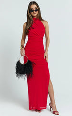 Francis Maxi Dress - Halter Ruched Backless Dress in Red