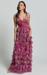 Amalie The Label - Josette Tulle Tiered Maxi Dress - Ink Floral