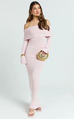 Pietra Maxi Dress - Knit Off Shoulder Dress in Baby Pink