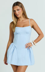 Elliot Mini Dress - Scoop Neck Fit And Flare Dress in Pale Blue