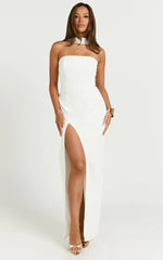 Allegra Maxi Dress - Neck Band Column High Split Dress in Off White