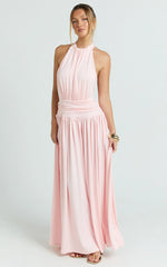 Quinn Maxi Dress - Low Back Halter Neck Dress in Pink