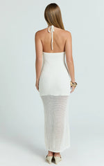 Alodia Maxi Dress - Sheer Crochet Knit With Crochet Seashells And Keyhole Dress in Off White