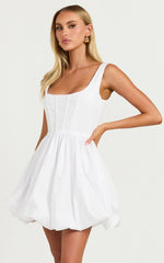 Brianda Mini Dress - Corset Bodice Bubble Hem Dress in White
